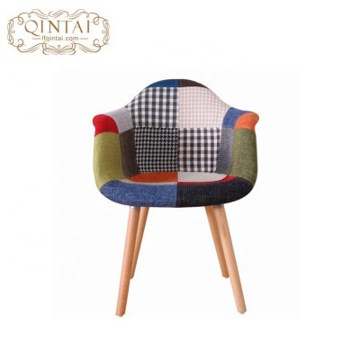 Hot sales Patchwork Fabric cover Leisure Plastic leisure wooden fabric dining Armchairs